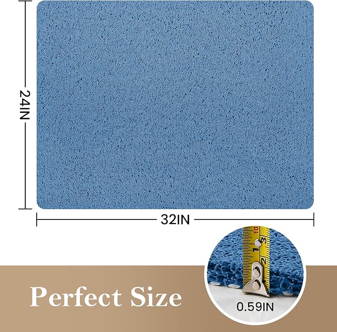 Shower Mat Bathtub Mat Non-Slip,32x24 inch, Soft Tub Mat with Drain,PVC Loofah Bath Mat (Phthalate Free) for Tub and Bathroom,Lake Blue