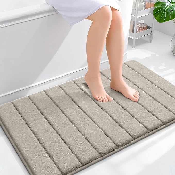 OLANLY Memory Foam Bath Mat 40x24, Super Soft Absorbent Bathroom Rugs, Quick Dry, Machine Washable Shower Floor Rugs, Bathmat Carpet, Bathroom Home Decor Accessories, Warm Taupe
