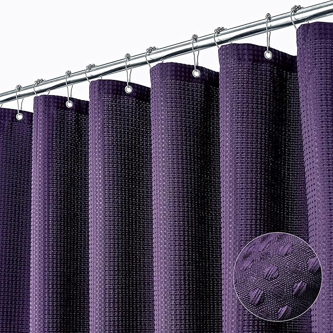 Dynamene 60 inch Stall Shower Curtain - Waffle Weave Heavy Duty Thick Fabric Shower Curtains for Bathroom, Weighted Hotel Spa Luxury Cloth Bath Curtain Set with 10 Plastic Hooks,60x72, Purple
