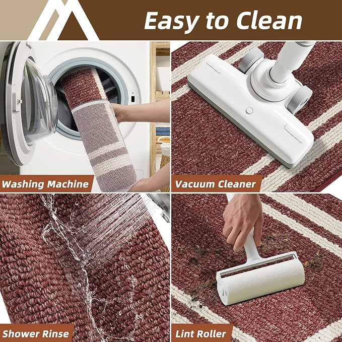 COSY HOMEER Kitchen Rugs Non-Slip 24x35/24x60 Inch Thick Polypropylene Standing Mat for Home Machine Washable, Red Frame