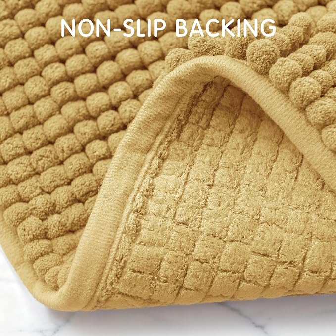 SUBRTEX Bathroom Rugs Chenille Bath Rug, Soft Short Plush Bath Mat, Water Absorbent Shower Mat, Quick Dry Machine Washable(Yellow, 18" x 24")