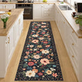 DUKINO 2x8 Runner Rug for Hallway, Washable Kitchen Runner Rug with Rubber Backing Non Slip, Low Pile Soft Boho Floral Thin Carpet for Entryway, Hallway, Bathroom, Laundry Room, Black
