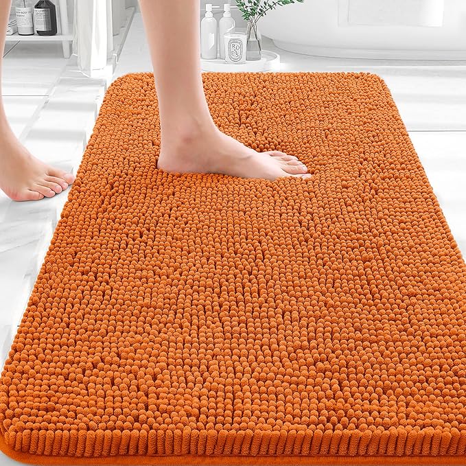 OLANLY Bathroom Rugs 35x24, Extra Soft Absorbent Chenille Bath Rugs, Rubber Backing Quick Dry, Machine Washable Bath Mats for Bathroom Floor, Tub and Shower, Home Decor Accessories, Clay