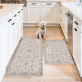 Kitchen Rugs Non-Slip Washable 2 Piece, Modern Boho Low Pile Stain-Resistant Floor Mats Set for Hardwood Floors, Soft Small Decorative Rugs (Beige, 2x3+2x4)