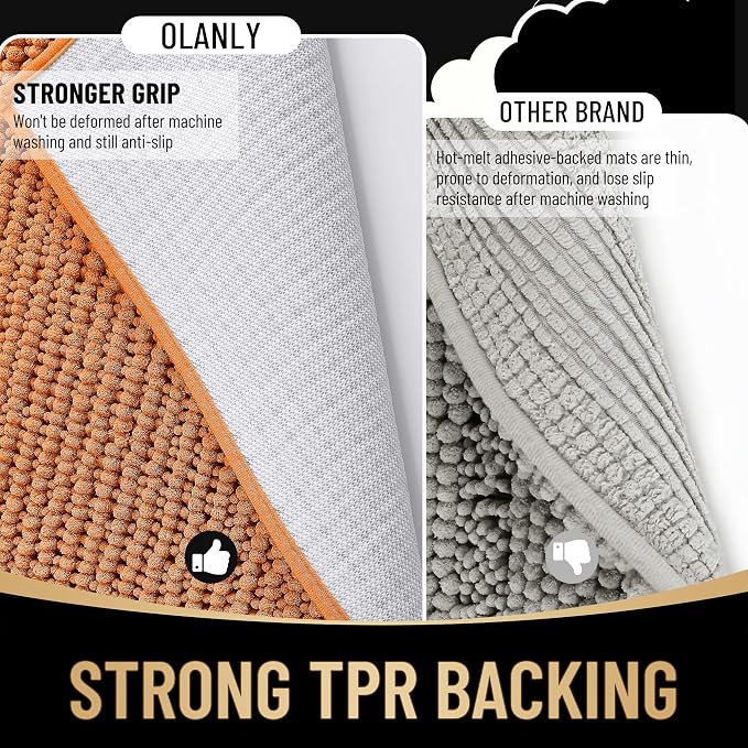 OLANLY Thick Bathroom Rugs 36x24, Extra Soft Absorbent Chenille Bath Rugs, Rubber Backing, Machine Wash Dry, Bath Mats for Bathroom Floor, Tub and Shower, Home Decor Accessories, Clay