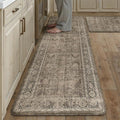 PureCozy Kitchen Mats 2PCS Anti Fatigue Cushioned Mat Brown Vintage Kitchen Mats for Floor Waterproof Non Slip Comfort Standing Distressed Rug for Sink Laundry Office 17.3"x59"+17.3"x30"