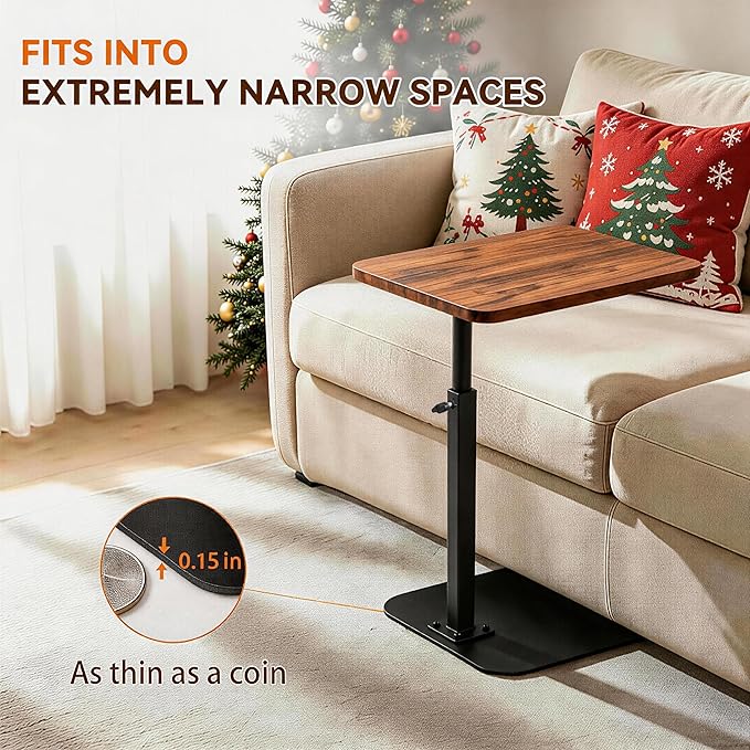 Adjustable TV Tray Table, 360° Swivel C-Shaped End Table that Slides Under Couch, Sofa, Bed, Recliner Chair, Small Side Table Desk for Laptop, Food Eating, Living Room, Bedroom, Small Spaces