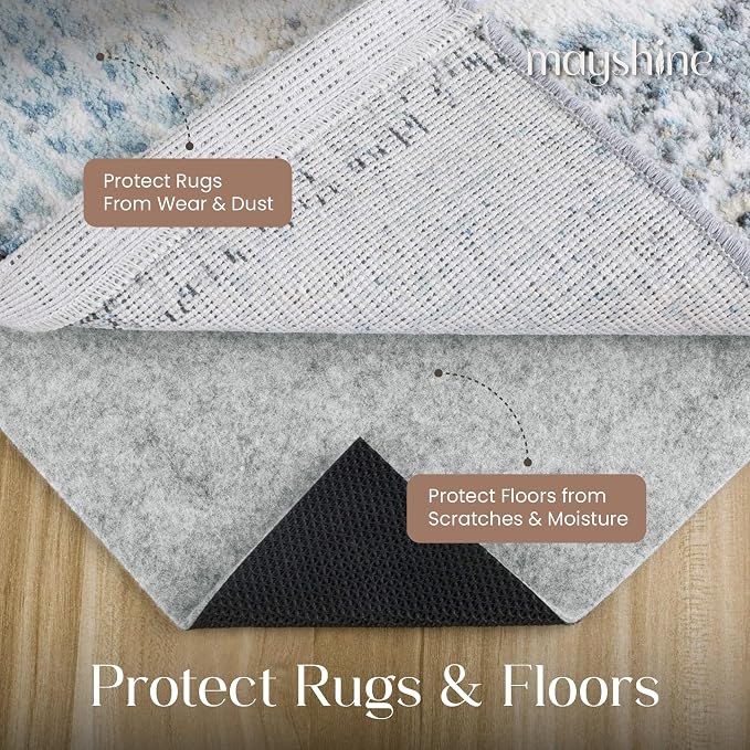 Non Slip Rug Pad 6x9 Feet, 4/25" Thick Felt Cushioned Rubber Rug Gripper Pad for Hardwood, Laminate, Stone, Tile, Wood, Vinyl Floors & Carpet, Anti Skid Under Area Rug Pads