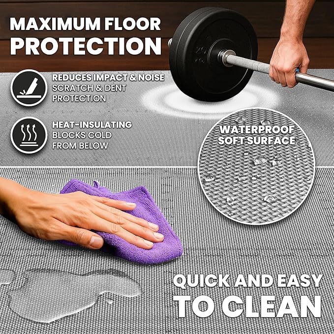 bemaxx Gym Mats Set - 18 pcs EVA Interlocking Foam Floor Tiles (12.6"x12.6"x0.4") 18sqft Protective Gym Flooring Sports Home Workout Exercise Mats Puzzle Garage Fitness Play-Room Pool Treadmill Bike
