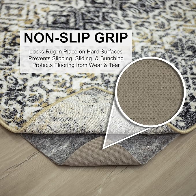 Mohawk Home Non Slip Rug Pad 8' Round - 1/2" Thick Felt + Latex Rubber Gripper - Dual Surface Cushion for Hardwood, Carpet, Tile Floors, Made in USA