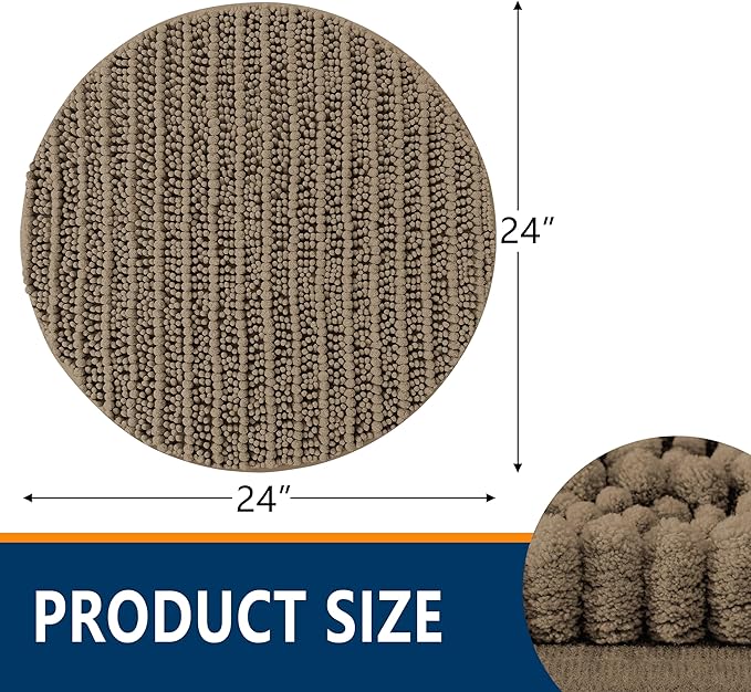 Smiry Bathroom Rugs Mat Round 24x24, Soft Absorbent Chenille Bath Rugs, Non Slip Rubber Backing Machine Washable Quick Dry Bath Mats for Bathroom Floor, Tub, Shower, Home Accessories, Camel