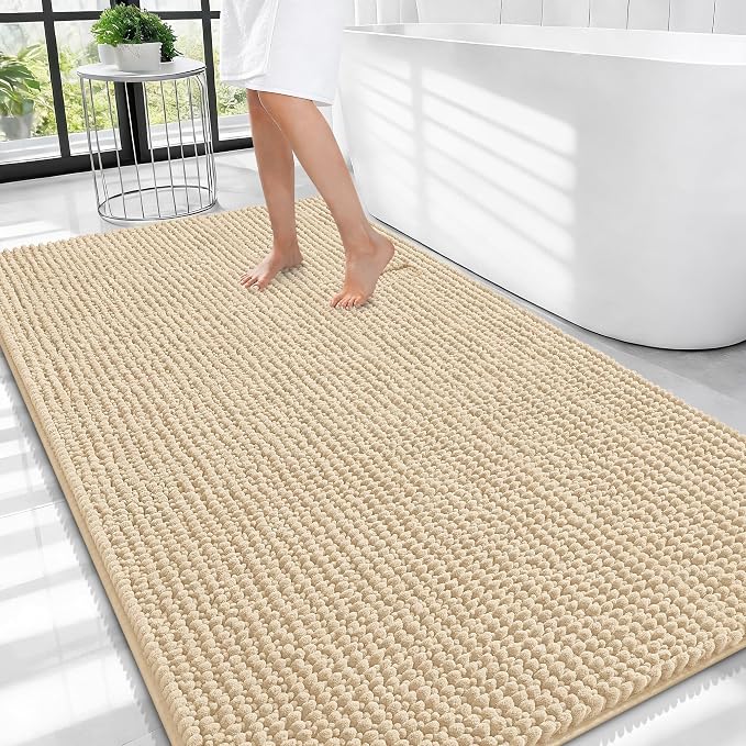 OLANLY Thick Large Bathroom Rugs 44x32, Extra Soft Absorbent Chenille Bath Rugs, Rubber Backing, Machine Wash Dry, Bath Mats for Bathroom Floor, Tub and Shower, Home Decor Accessories, Beige