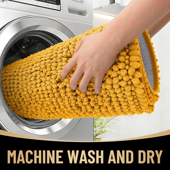 OLANLY Thick Small Bathroom Rugs 24x16, Extra Soft Absorbent Chenille Bath Rugs, Rubber Backing, Machine Wash Dry, Bath Mats for Bathroom Floor, Tub and Shower, Home Decor Accessories, Golden Yellow