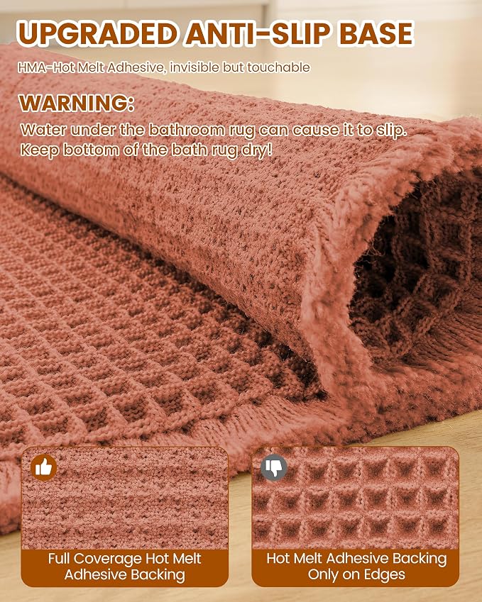 Smiry Waffle Bath Mat 60x24, Extra Soft Absorbent Bathroom Rugs, Non Slip Machine Washable Quick Dry Bath Rugs for Bathroom Floor, Tub, Shower, Home Decor Accessories, Orange