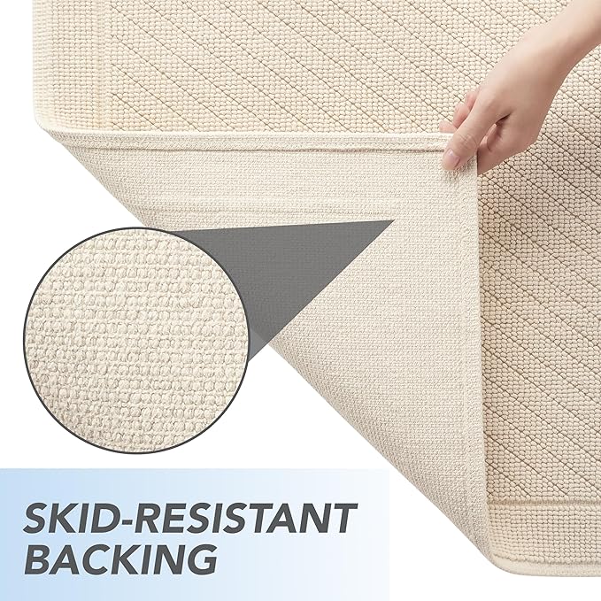 Arkwright 100% Cotton Bathroom Rug - High Absorbent Stylish Textured Woven Design Bath Mat, Slip Resistant Backing for Shower and Bathtub Floor, 24x36 in - Beige
