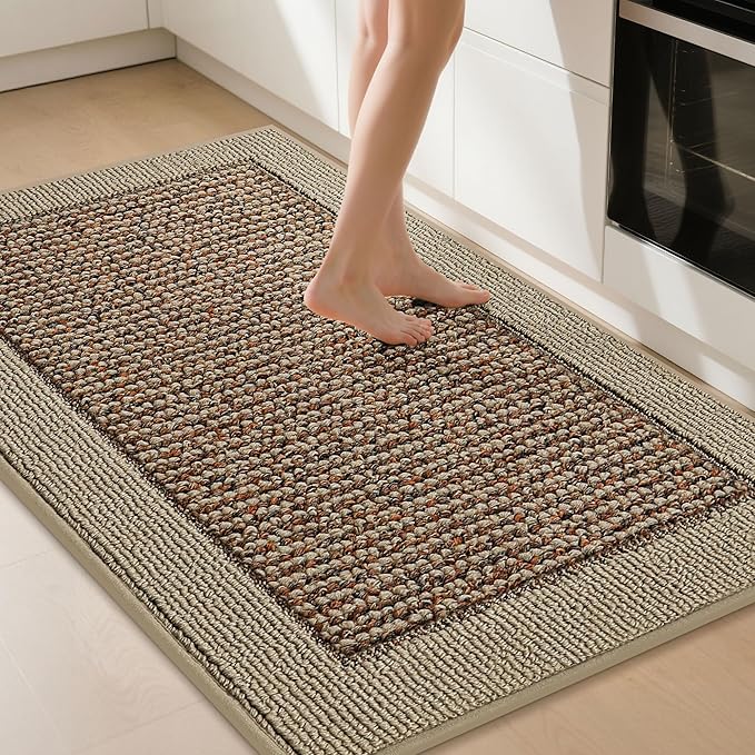 BEQHAUSE Kitchen Rugs 32"x48", Kitchen Runner Rug Non-Slip Kitchen Mats for Floor, Absorbent and Stain Resistant Kitchen Mats, Machine Washable Rugs for Kitchen, Hallway, Laundry & Sink, Taupe