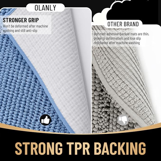 OLANLY Thick Bathroom Runner Rugs 47x17, Extra Soft Absorbent Chenille Bath Rugs, Rubber Backing, Machine Wash, Long Bath Mats for Bathroom, Tub and Shower, Home Decor Accessories, Cornflower Blue