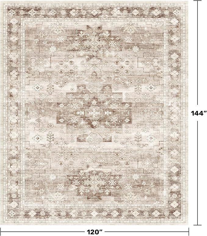 Boho Beige Rug for Living Room - Washable 10x12 Area Rug, Dining Room Rugs for Under Table, Soft Low Pile Carpet for Bedroom - Farmhouse Decor, Non-Slip & Stain Resistance (10x12 Beige/Latte)