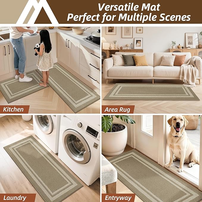 COSY HOMEER Kitchen Rugs Sets 2PCS,Non-Slip Washable Kitchen Mats for Floor,Absorbent and Stain Resistant Kitchen Runner Rugs for Kitchen Sink Laundry Entryway,20"x30"+20"x48",Beige