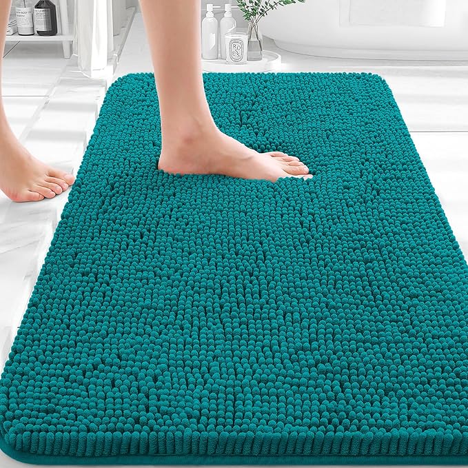 OLANLY Bathroom Rugs 32x20, Extra Soft Absorbent Chenille Bath Rugs, Rubber Backing Quick Dry, Machine Washable Bath Mats for Bathroom Floor, Tub and Shower, Home Decor Accessories, Deep Lake