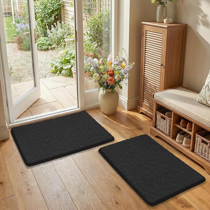 Bcoimo Bathroom Rug Set, Chenille Bathroom Rugs, Absorbent Non Slip Plush Bath Mats, Machine Washable Fast Drying Floor Mats for Tub, Shower, Sink, Vanity