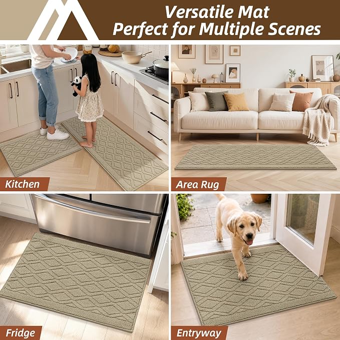 COSY HOMEER Kitchen Rugs 24"x35" Non-Slip Washable Kitchen Mats for Floor Polypropylene Absorbent Kitchen Floor Mat for Kitchen Sink Entryway,Beige