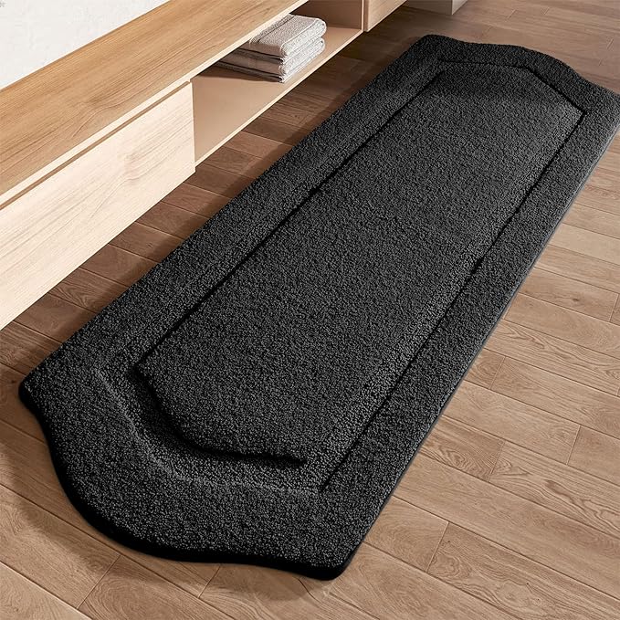 Bathroom Rugs Runner 24x60, Long Bath Rug Non-Slip, Extra Soft Absorbent Shaggy Large Bath Mats for Bathroom, Black