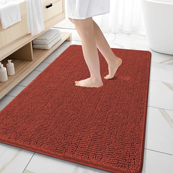 OLANLY Large Bathroom Rugs 59x35, Soft Absorbent Chenille Bath Rugs, Rubber Backing Quick Dry, Machine Washable Bath Mats for Bathroom Floor, Tub and Shower, Home Decor Accessories, Rustic Terracotta