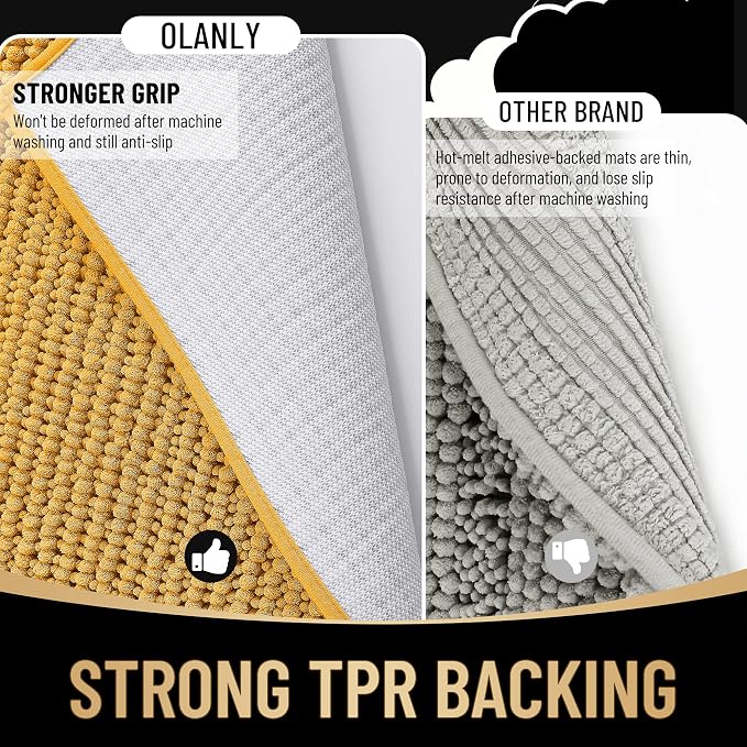 OLANLY Thick Small Bathroom Rugs 24x16, Extra Soft Absorbent Chenille Bath Rugs, Rubber Backing, Machine Wash Dry, Bath Mats for Bathroom Floor, Tub and Shower, Home Decor Accessories, Golden Yellow