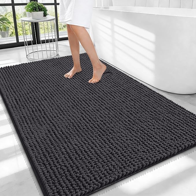 OLANLY Thick Large Bathroom Rugs 40x32, Extra Soft Absorbent Chenille Bath Rugs, Rubber Backing, Machine Wash Dry, Bath Mats for Bathroom Floor, Tub and Shower, Home Decor Accessories, Dark Grey