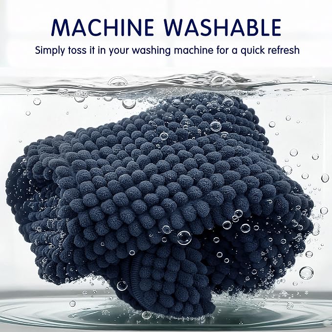 SUBRTEX Bathroom Rugs Chenille Bath Rug Soft Short Plush Bath Mat Soft Shower Mat Water Absorbent Shower Mat Quick Dry Machine Washable(Navy,18" x 24")