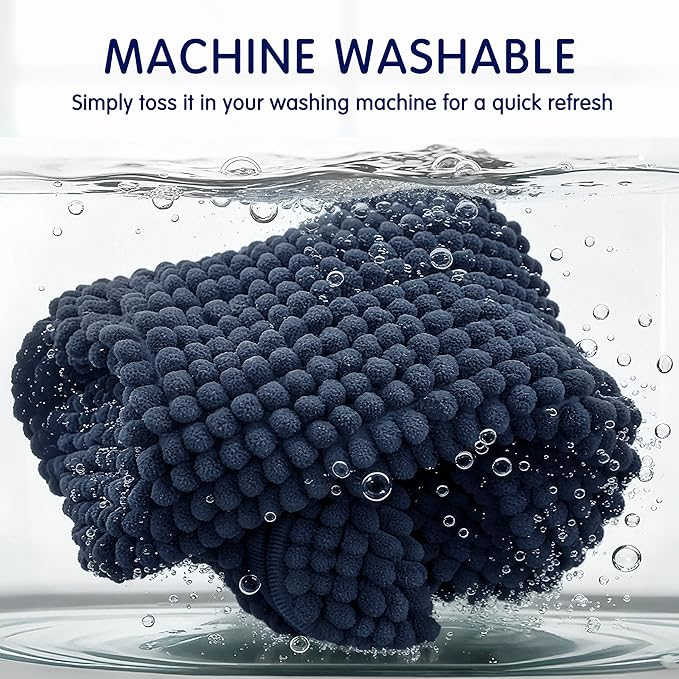 subrtex Bath Mat, Chenille Bath Rug, Soft Short Plush Bath Mat, Water Absorbent Shower Mat, Quick Dry, Machine Washable, Navy, 24' x 60'