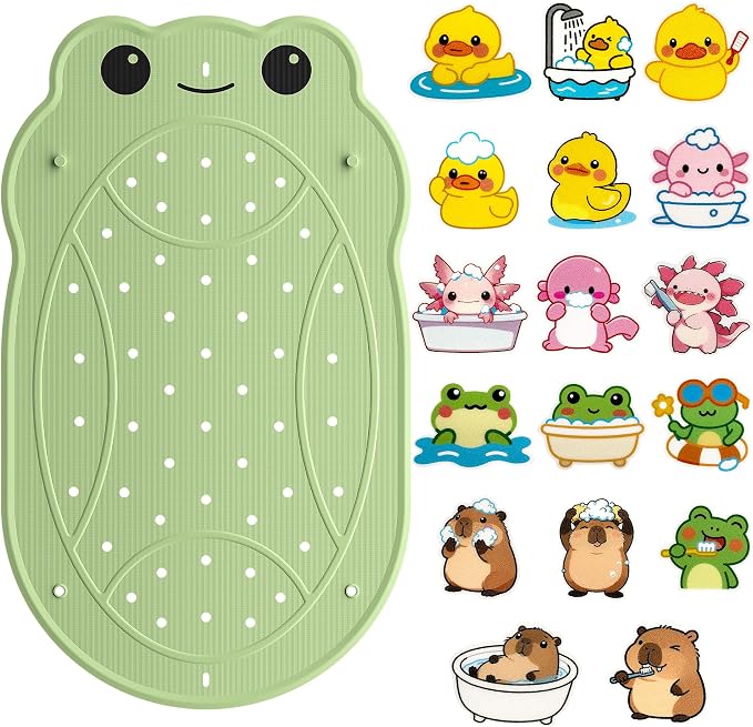 UNEEDE Kids Bathtub Mat with 17PCS Non Slip Bathtub Stickers, Non Slip Shower Mat for Toddlers, Washable Anti Slip Tub Surface, Soft Rubber Mat for Bath tub Shower, Waterproof Bathtub Essentials