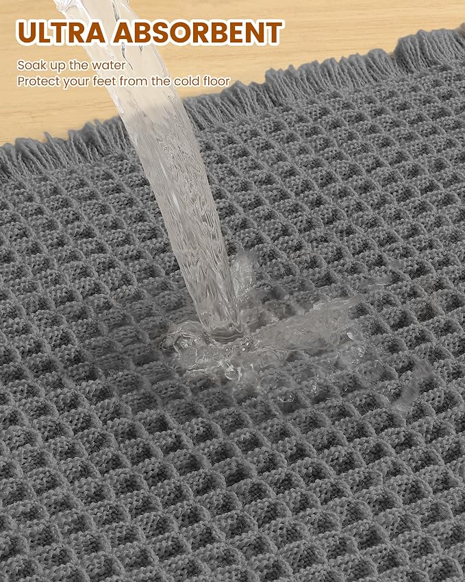 Smiry Waffle Bath Mat 72x24, Extra Soft Absorbent Bathroom Rugs, Non Slip Machine Washable Quick Dry Bath Rugs for Bathroom Floor, Tub, Shower, Home Decor Accessories, Dark Grey