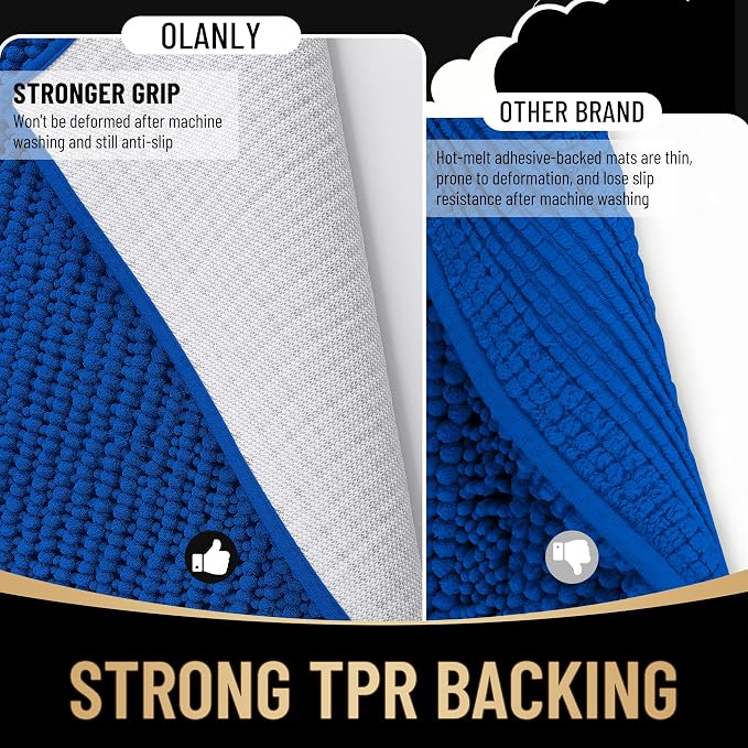 OLANLY Thick Bathroom Runner Rugs 44x24, Extra Soft Absorbent Chenille Bath Rugs, Rubber Backing, Machine Wash Dry, Long Bath Mats for Bathroom, Tub and Shower, Home Decor Accessories, Royal Blue
