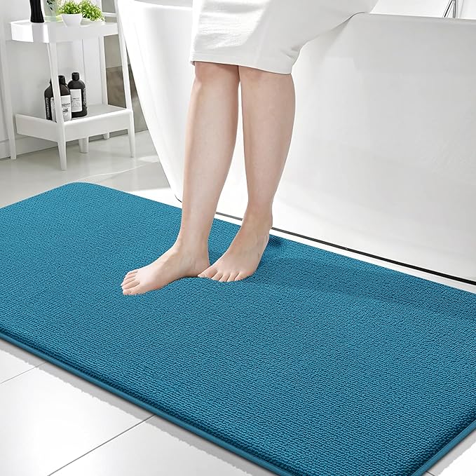 OLANLY Thick Memory Foam Bathroom Runner Rugs 59x24, Extra Soft Absorbent Long Bath Mats, Quick Dry, Non-Slip, Machine Washable Mats for Bathroom, Tub and Shower, Home Decor Accessories, Peacock Blue