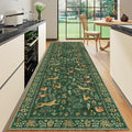 DUKINO 3x10 Washable Runner Rug for Hallway, Lightweight Long Kitchen Rug with Low Pile Design, Vintage Animal Non Shedding Thin Indoor Carpet for Entryway, Bathroom, Bedroom, Laundry Room, Green
