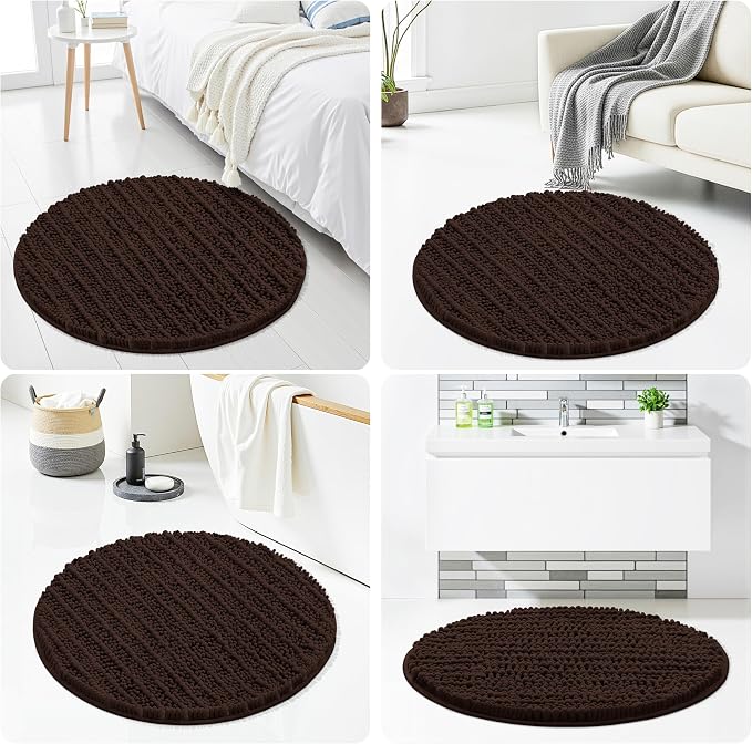 Smiry Bathroom Rugs Mat Round 24x24, Soft Absorbent Chenille Bath Rugs, Non Slip Rubber Backing Machine Washable Quick Dry Bath Mats for Bathroom Floor, Tub, Shower, Home Accessories, Brown