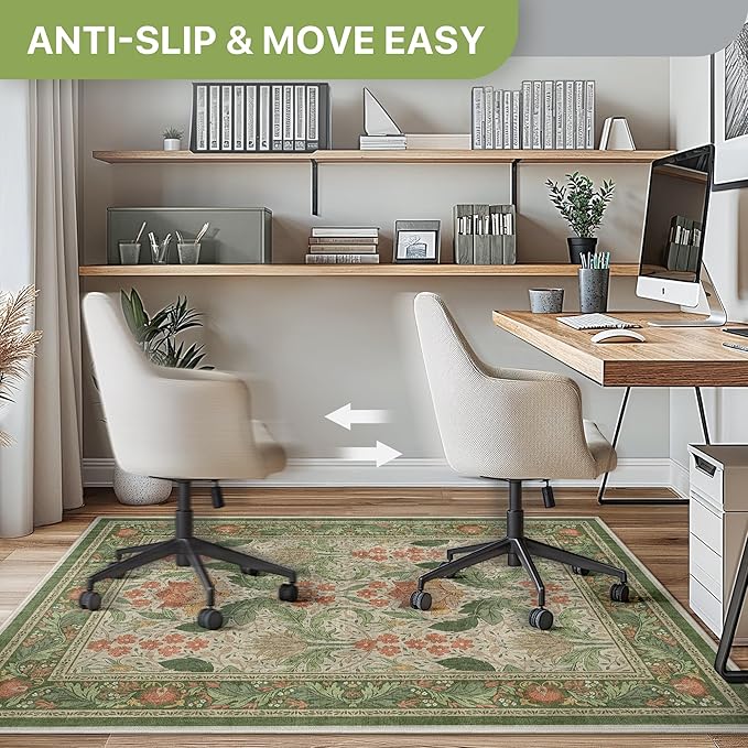 48"x60" Office Chair Mat for Hardwood Tile Floor, Under Desk Carpet Protector for Rolling Computer Chair Mat, Machine Washable Area Rug, Anti-Slip 1/5" Thick Low Pile Thin Vinyl Floor Mat, Sage Green