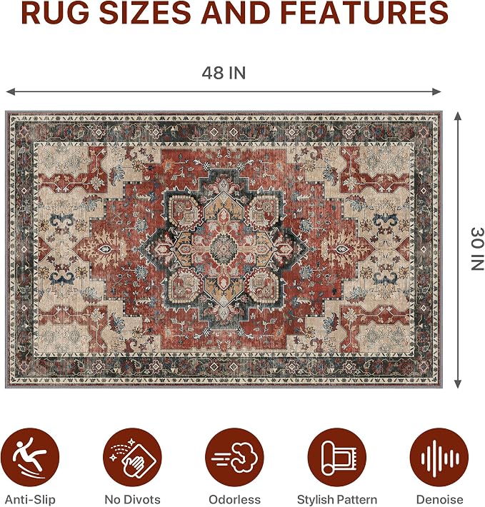 30"x48" Office Chair Mat for Hardwood Tile Floor, Under Desk Carpet Protector for Rolling Computer Chair Mat, Machine Washable Area Rug, Anti-Slip 1/5" Thick Low Pile Thin Vinyl Floor Mat, Annatto