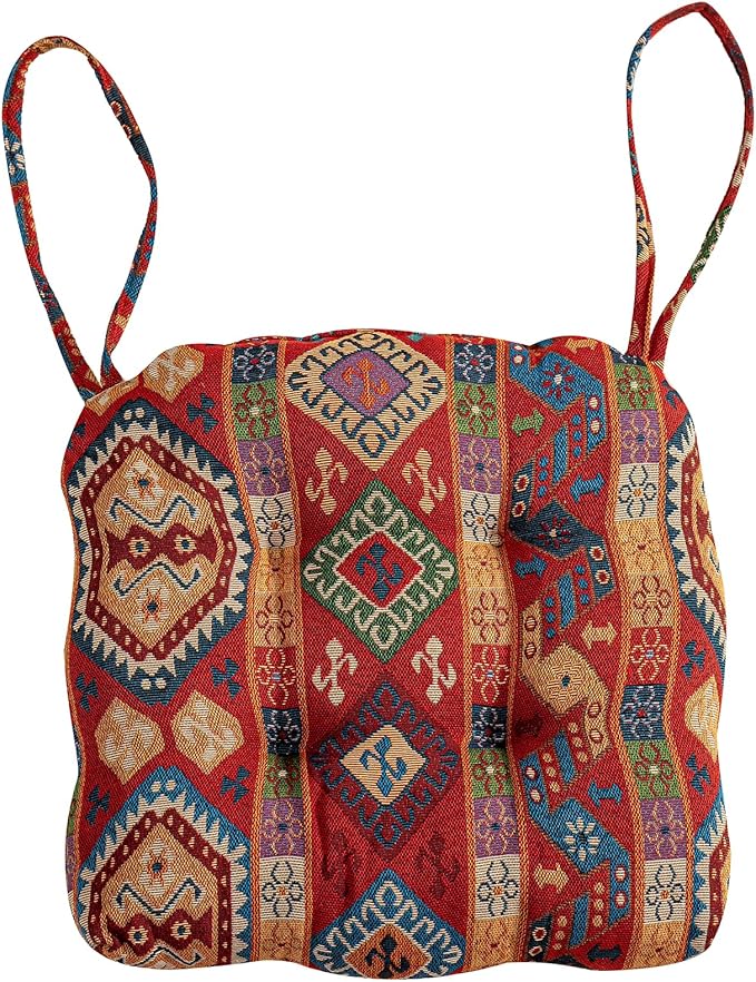 vctops Boho Chair Cushions with Ties U-Shaped Soft Comfortable Chair Pads Non Slip Seat Cushions for Indoor Dining Room and Kitchen Chairs (Pattern A,18"x18")