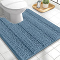 OLANLY Thick Toilet Rugs U-Shaped 24x20, Extra Soft Absorbent Chenille Striped Contour Bathroom Rugs for Toilet, Dry Quickly, Machine Washable, Non-Slip Bath Mat, Airy Blue