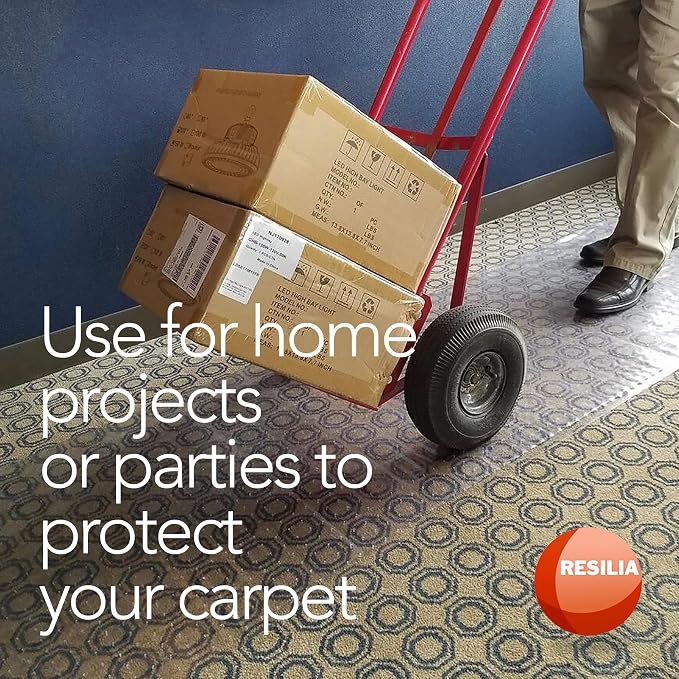 RESILIA Low-Pile Carpet Runner - Non Slip Carpet & Rug Protection, Washable Clear Vinyl Floor Runners, 27 Inches Wide x 75 Feet Long, Made in The USA