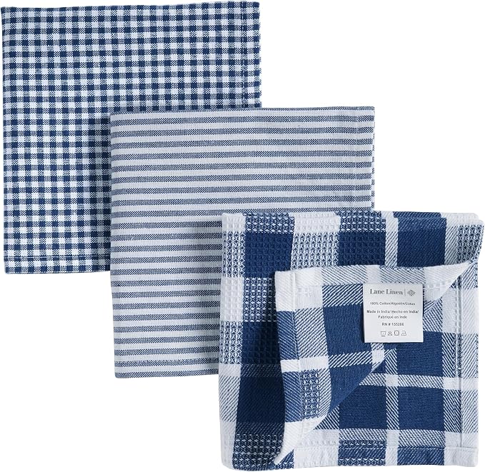 LANE LINEN 100% Cotton Kitchen Dish Cloths, Ultra Soft Absorbent Quick Drying Dish Towels, Multiweave Wash Cloths Dish Towel Sets, 12x12 Inches, 12 Pack - Navy