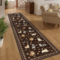 DUKINO 2x10 Runner Rug for Hallway, Washable Animal Dog Print Kitchen Rug with Low Pile, Soft Non Slip Indoor Non Shedding Long Carpet Runner for Entryway, Bedroom, Bathroom, Laundry, Brown