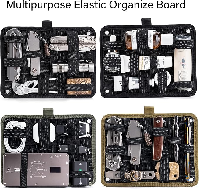 TACTICAL GEEK TCM EDC Organizer Board, Backpack Anti-Slip Elastic Woven Board for Travel Gear, Elastic Grid Organizer for Electronics Accessories Travel Cables Chargers and More Green