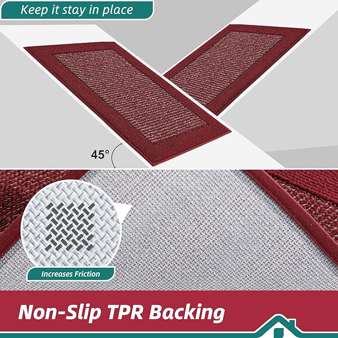 BEQHAUSE Indoor Door Mat 20" x 48", Dirt Trapper Door Mats Non-Slip Entryway Rugs Washable, Resist Dirt Absorbent Welcome Mat, Low Profile Floor Mats for Front Back Door and Entryway, Red