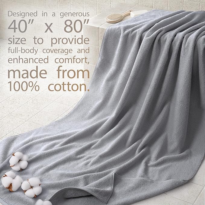 Cotton Paradise 100% Cotton Turkish Towel, Soft Absorbent Quick Dry, 40x80 Oversized Bath Sheet Towel, Light Grey