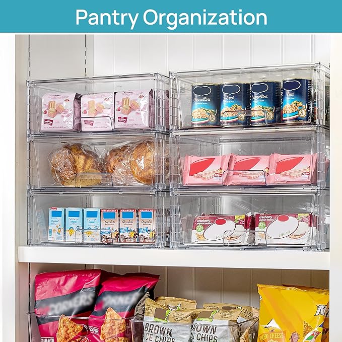Vtopmart 6 Pack Large Stackable Storage Drawers,Easily Assemble Clear Acrylic Bathroom Closet Undersink Organizers,Plastic Storage Bins for Cabinet,Kitchen Pantry,Medicine Organization