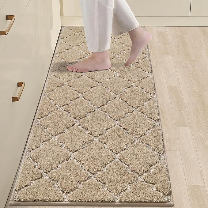 COSY HOMEER Kitchen Rugs 24"x60" Non-Slip Washable Kitchen Mats for Floor Absorbent Kitchen Carpet Soft Rugs for Kitchen,Sink Mat,Entrance,Area Rug,Warm Beige